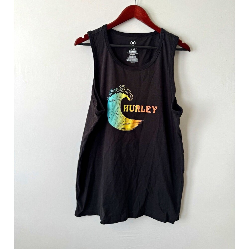 Hurley Men’s XL Black Graphic Print Logo Tank Top Cotton Knit Crew Neck